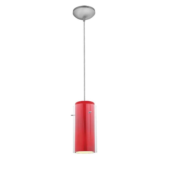 Access Lighting Glassn Glass Cylinder, Pendant, Brushed Steel Finish, Clear Red Glass 28033-1C-BS/CLRD - main